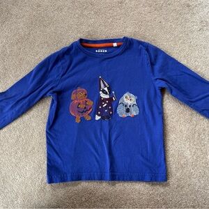 Mini Boden Royal Blue Long Sleeve Tee with Embroidered Characters